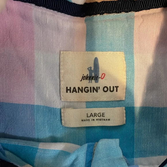 Johnnie O men’s shirt large hangin out short sleeve button down linen gingham - Picture 5 of 8